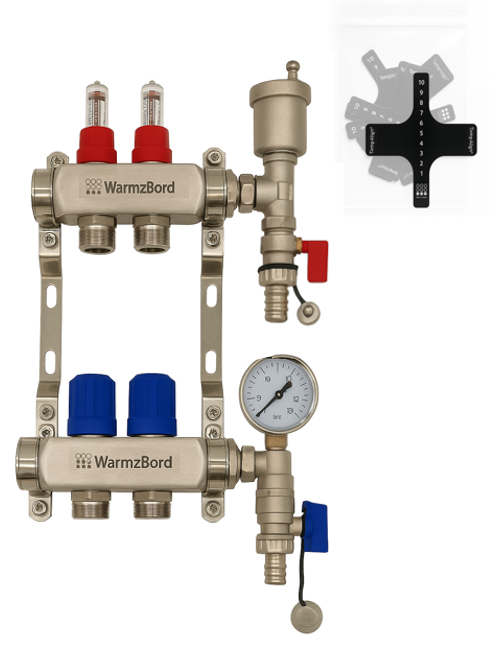 WarmzBord 2 circuit manifold 1" x 3/4" euroconus