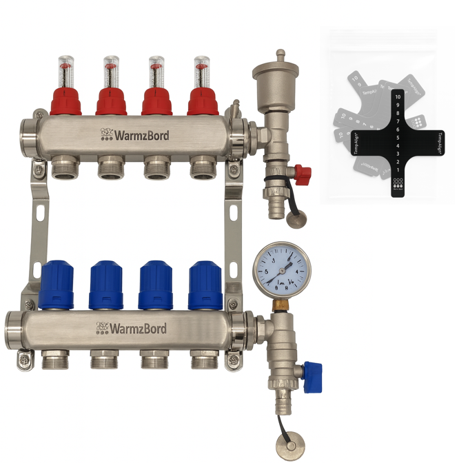 WarmzBord 4 circuit manifold 1" x 3/4" euroconus