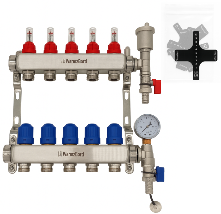 WarmzBord 5 circuit manifold 1" x 3/4" euroconus
