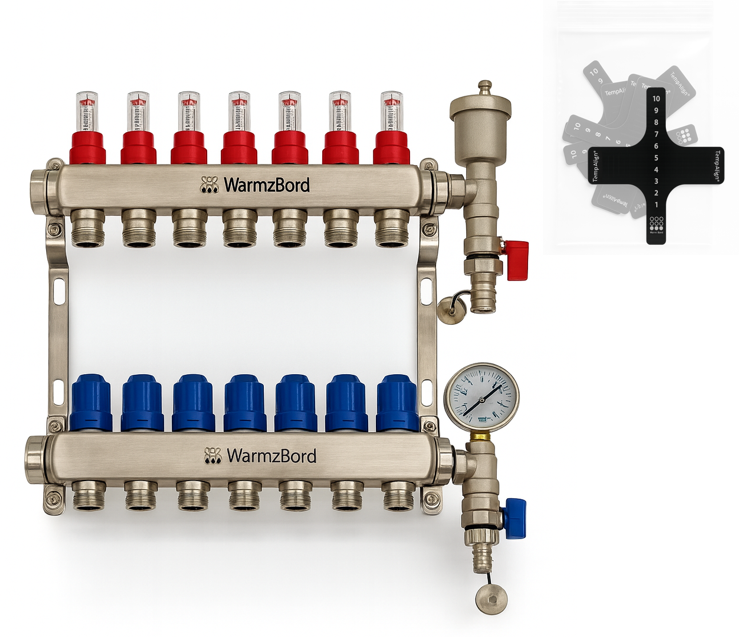 WarmzBord 7 circuit manifold 1" x 3/4" euroconus