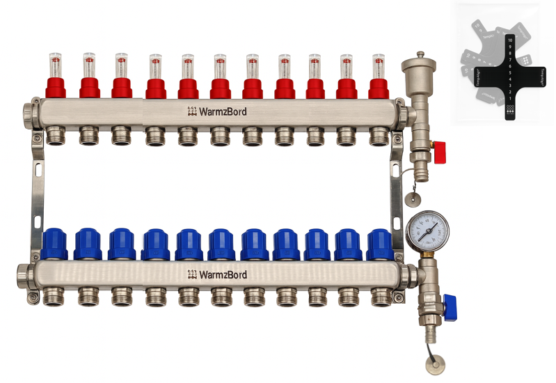 WarmzBord 11 circuit manifold 1" x 3/4" euroconus