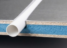 Composite panel cross-section: aluminium skin, cementitious layer and XPS insulation core